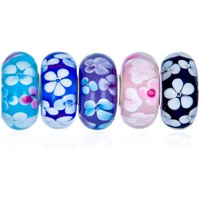 Murano Glass Multi Color Mix Bundle Set Of 4 Spacer Bead Fit European Ocean Wave Swirl Charm Bead For Women Teen .925 Sterling Silver Fits European Bracelet