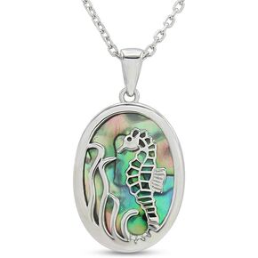 AFFY Abalone Shell Animal (Starfish, Dolphin, Seahorse, Frog, Dragonfly, Whale Tail, Turtle) 14K White Gold Over Sterling Silver Pendant Necklace Jewelry Gift For Her