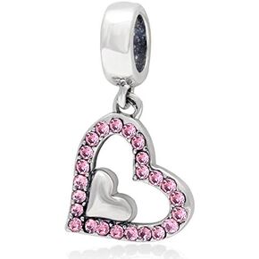 Crystal Heart Charm 925 Sterling Silver Love Charm Valentine's Day Charm Dangle Charm for Pandora Bracelet (White)