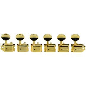 Kluson 6 In Line Deluxe Series Tuning Machines - Single Line - Gold With Oval Metal Buttons