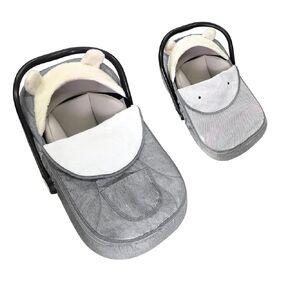 Infant Car Seat Cover, 2 in 1 Winter Stroller Carseat Covers with Zipped Thicker Fabric Keeps Baby Warm and Cozy Universal Fit Baby Stroller Cover Winter - White