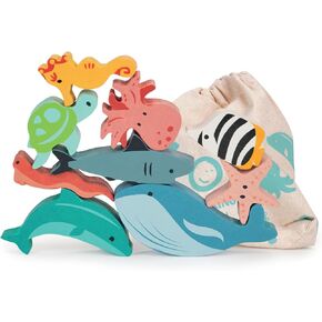 Mentari Stacking and Balancing Ocean - Wooden Stacker Made from Sustainable Wood and Colored with Joy, Elevating Playtime While Developing Fine Motor Skills, Problem Solving, and Concentration