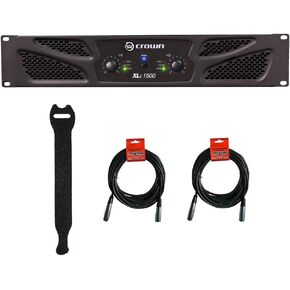 Crown Audio XLi 1500 Stereo Power Amplifier with Touch Fastener Straps (10-Pack) & (2) XLR Cable Bundle