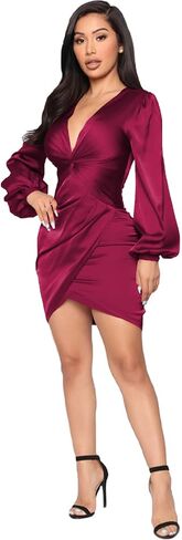LightlyKiss Long Sleeve Wedding Guest Dress for Women Twist Front Formal Party Cute Black Dresses in Saudi Arabia