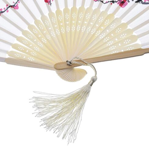 2 Pieces Folding Fans Handheld Fans Bamboo Fans with Tassel Women's Hollowed Bamboo Hand Holding Fans for Wall Decoration, Gifts (Blue Peach Blossom and Purple Cherry Pattern) in Saudi Arabia