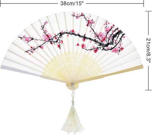 2 Pieces Folding Fans Handheld Fans Bamboo Fans with Tassel Women's Hollowed Bamboo Hand Holding Fans for Wall Decoration, Gifts (Blue Peach Blossom and Purple Cherry Pattern) in Saudi Arabia