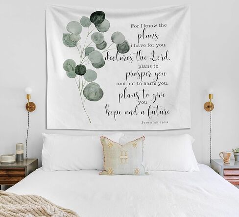 Knibeo Christian Tapestry Wall شنقا جماليا، مزمور 23 نسيج آية الكتاب المقدس، نسيج يسوع، ديكور جدار الكتاب المقدس المسيحي، خلفية مسيحية، نسيج الأزهار، 50 × 60 بوصة in Kuwait