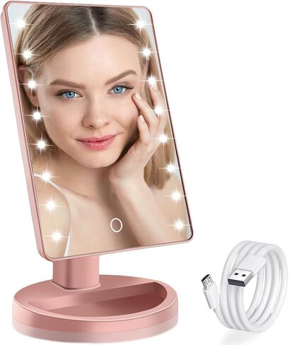 Lighted Makeup Mirror with Lights, Vanity Mirror with Lights, 16 LEDS Dimmable Touch Screen Desk Mirror with Light, Dual Power Supply, Gifts for Teenage Girls, Dorm Room Essentials for College Student in Saudi Arabia