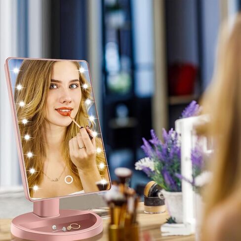Lighted Makeup Mirror with Lights, Vanity Mirror with Lights, 16 LEDS Dimmable Touch Screen Desk Mirror with Light, Dual Power Supply, Gifts for Teenage Girls, Dorm Room Essentials for College Student in Saudi Arabia