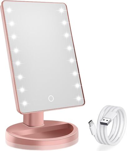 Lighted Makeup Mirror with Lights, Vanity Mirror with Lights, 16 LEDS Dimmable Touch Screen Desk Mirror with Light, Dual Power Supply, Gifts for Teenage Girls, Dorm Room Essentials for College Student in Saudi Arabia