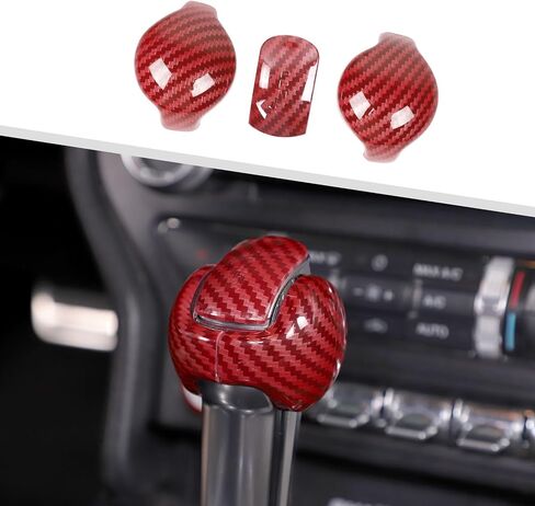 Jimen Compatible with Ford Mustang 2015-2023, 3PCS Gear Shifter Knob Cover Interior Trim Accessories (Carbon Fiber) in Kuwait