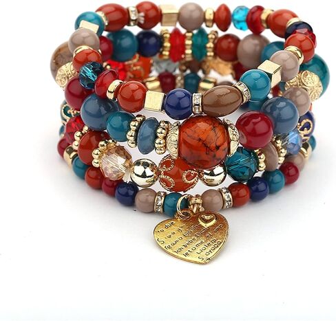 4Pcs Set Bohemian Heart Letters Declaration Crystal Stone Stretch Pendant Bracelets for Women Girls Beaded Stackable Stretch Bracelet Colorful Charm Jewelry Boho Summer Beach in Saudi Arabia