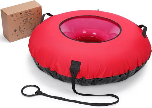 Navaris Inflatable Snow Tube - Round 100 cm (40") Adult Snow Sledge with Handles - Heavy Duty Sledging Sled for Sledding - Max Weight 90 kg (250 lbs) - Red in Saudi Arabia