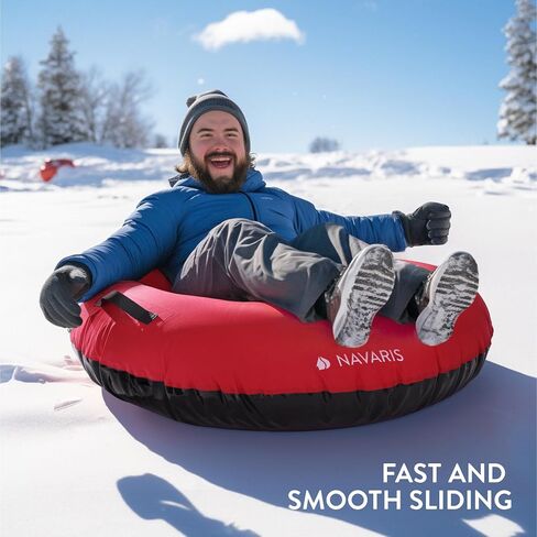 Navaris Inflatable Snow Tube - Round 100 cm (40") Adult Snow Sledge with Handles - Heavy Duty Sledging Sled for Sledding - Max Weight 90 kg (250 lbs) - Red in Saudi Arabia
