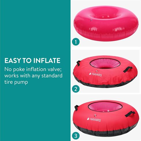 Navaris Inflatable Snow Tube - Round 100 cm (40") Adult Snow Sledge with Handles - Heavy Duty Sledging Sled for Sledding - Max Weight 90 kg (250 lbs) - Red in Saudi Arabia