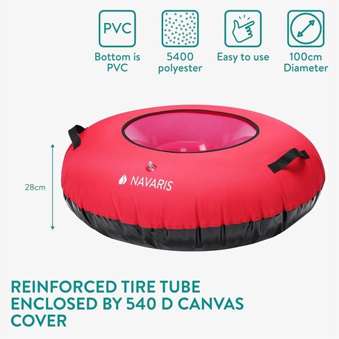 Navaris Inflatable Snow Tube - Round 100 cm (40") Adult Snow Sledge with Handles - Heavy Duty Sledging Sled for Sledding - Max Weight 90 kg (250 lbs) - Red in Saudi Arabia