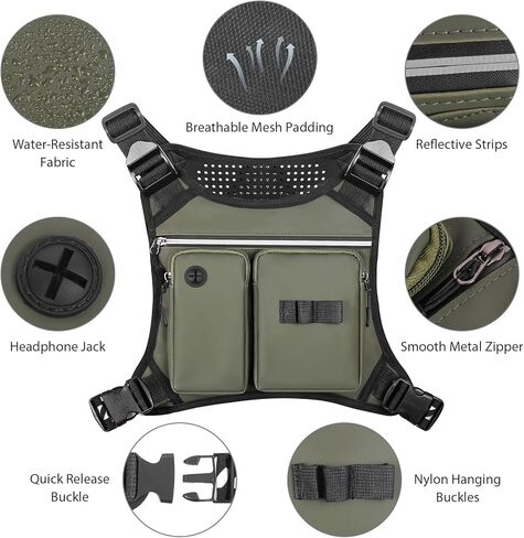 Chest Bag for Men, Waterproof Sports Utility Chest Pack with Water Bottle Holder&Phone Holder, Lightweight&Adjustable EDC Sports Chest Bag for Workout Running Fishing Cycling Hiking Skiing in Kuwait