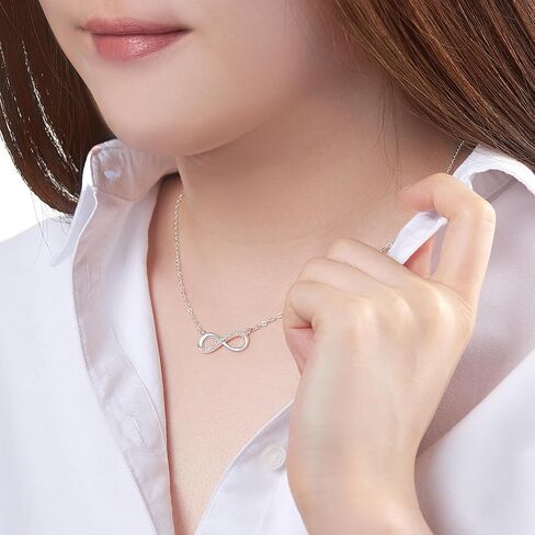 ELEGANZIA إنفينيتي الحب قلادة للنساء أمي ابنة صديقة، 925 الفضة الاسترليني تألق مكعب زركونيا إلى الأبد الحب القلب الصليب قلادة قلادة مجوهرات هدية عيد ميلاد الذكرى in Kuwait