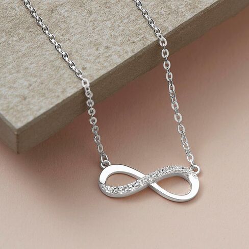 ELEGANZIA إنفينيتي الحب قلادة للنساء أمي ابنة صديقة، 925 الفضة الاسترليني تألق مكعب زركونيا إلى الأبد الحب القلب الصليب قلادة قلادة مجوهرات هدية عيد ميلاد الذكرى in Kuwait