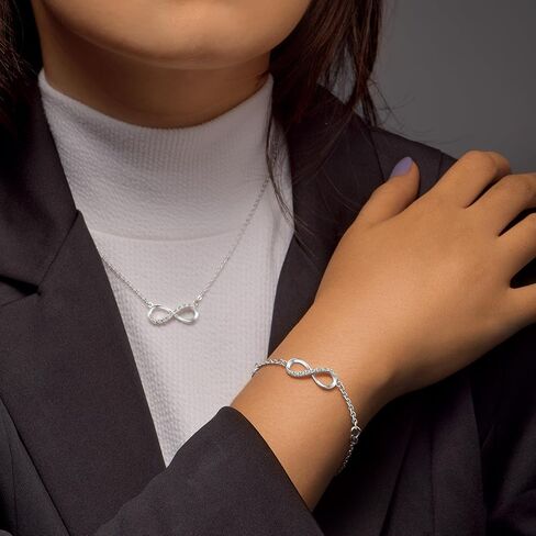 ELEGANZIA إنفينيتي الحب قلادة للنساء أمي ابنة صديقة، 925 الفضة الاسترليني تألق مكعب زركونيا إلى الأبد الحب القلب الصليب قلادة قلادة مجوهرات هدية عيد ميلاد الذكرى in Kuwait