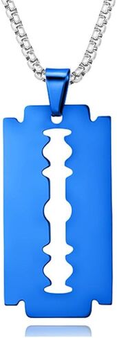 Punk Rock Razor Necklace for Men Statement Stainless Steel Razor Blade Tag Pendant Fashion Wheat Chain Necklace Personalized Hip Hop Stainless Steel Razor Blade Pendant Plate Necklace for Men Women Jewelry in Saudi Arabia
