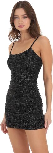 فستان Lucy in the Sky نسائي قصير أسود لحفلات الكوكتيل مكشكش، شبكة متلألئة مع زي فضي لامع in Kuwait