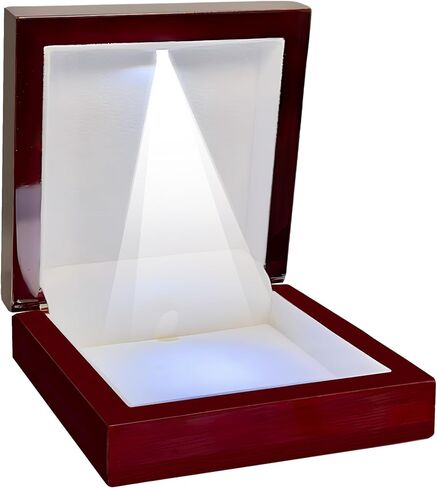 Wooden Jewelry Box with LED Light for Pendant Necklace Gift, 4 x 4 x 1.5 Inches Empty Wood Case White Interior for Special Occasions, 1 Pack, Mahogany in Saudi Arabia