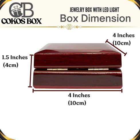 Wooden Jewelry Box with LED Light for Pendant Necklace Gift, 4 x 4 x 1.5 Inches Empty Wood Case White Interior for Special Occasions, 1 Pack, Mahogany in Saudi Arabia