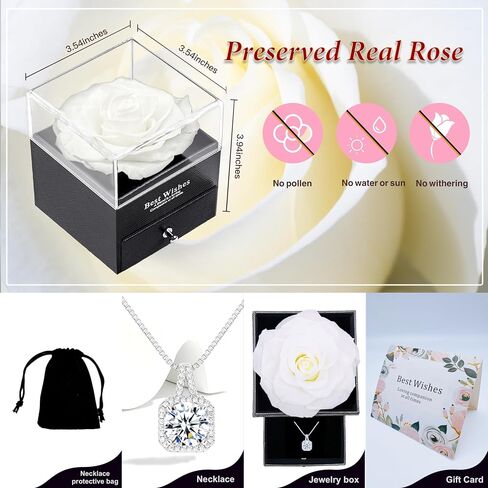 SereneLane Preserved Red Real Rose Necklace Jewelry Box Valentine's Day Christmas Birthday Wedding Anniversary Thanksgiving Gift for Mother Grandma Wife Girlfriend (Red) in Saudi Arabia