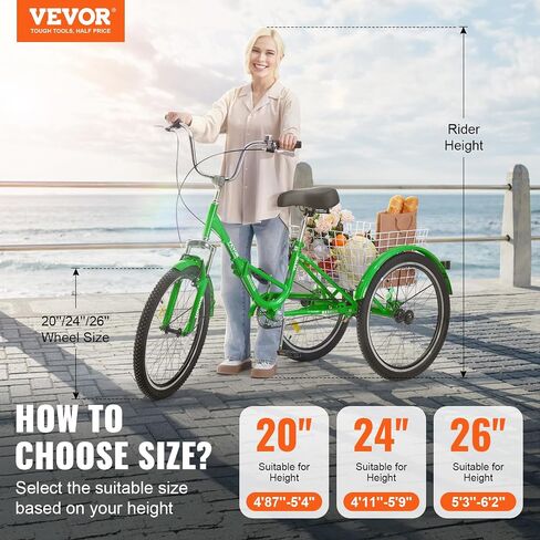 VEVOR Folding Adult Tricycle,Adult Folding Trikes, 3 Wheel Cruiser Bike with Large Basket & Adjustable Seat, Shopping Picnic Foldable Tricycles for Women, Men, Seniors in Saudi Arabia