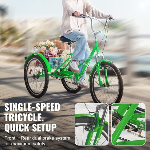 VEVOR Folding Adult Tricycle,Adult Folding Trikes, 3 Wheel Cruiser Bike with Large Basket & Adjustable Seat, Shopping Picnic Foldable Tricycles for Women, Men, Seniors in Saudi Arabia