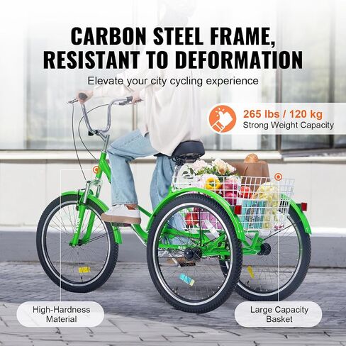 VEVOR Folding Adult Tricycle,Adult Folding Trikes, 3 Wheel Cruiser Bike with Large Basket & Adjustable Seat, Shopping Picnic Foldable Tricycles for Women, Men, Seniors in Saudi Arabia