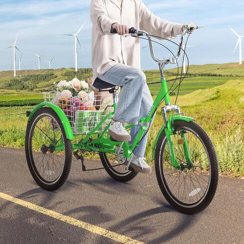 VEVOR Folding Adult Tricycle,Adult Folding Trikes, 3 Wheel Cruiser Bike with Large Basket & Adjustable Seat, Shopping Picnic Foldable Tricycles for Women, Men, Seniors in Saudi Arabia