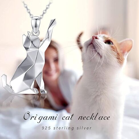 Midir&Etain 925 الفضة الاسترليني الأبعاد حساسة اوريغامي السلاحف والقط قلادة هدية عيد ميلاد للنساء الذين يحبون القطط والسلاحف in Kuwait