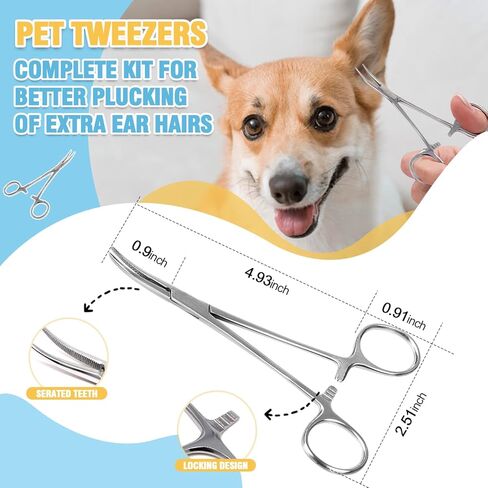 Ninibabie Dog Ear Cleaner,Dog Ear Powder for Hair Removal 42g,Dog Ear Infection Treatment with Pet Ear/Nose Hair Puller Grooming Hemostat,Remove Ear Wax&Odor in Pets in Saudi Arabia