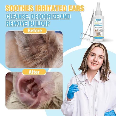 Ninibabie Dog Ear Cleaner,Dog Ear Powder for Hair Removal 42g,Dog Ear Infection Treatment with Pet Ear/Nose Hair Puller Grooming Hemostat,Remove Ear Wax&Odor in Pets in Saudi Arabia