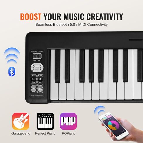 VEVOR Bluetooth & MIDI، بيانو رقمي إلكتروني محمول قابل للطي مع حقيبة دواسة مستدامة تعمل باللمس، قابلة لإعادة الشحن للمبتدئين والمراهقين والبالغين، 88 مفتاحًا أبيض (BX-20) in Saudi Arabia