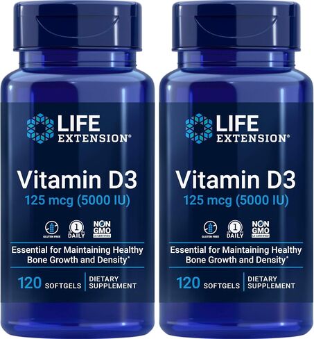 Life Extension Vitamins & Supplements - Vitamin D3, 5000 IU, 120 Softgels (2 Pack of 60 Softgels each) in Saudi Arabia