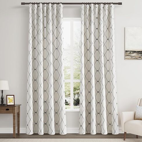 نان سبرينغ ستائر بنمط هندسي بطول 120 انش مع جيب طويل لقضيب التعليق/عروة خلفية/حزام خطاف/حلقات بمشبك لغرفة المعيشة، مجموعة من لوحين، 52 × 120، بني in Kuwait