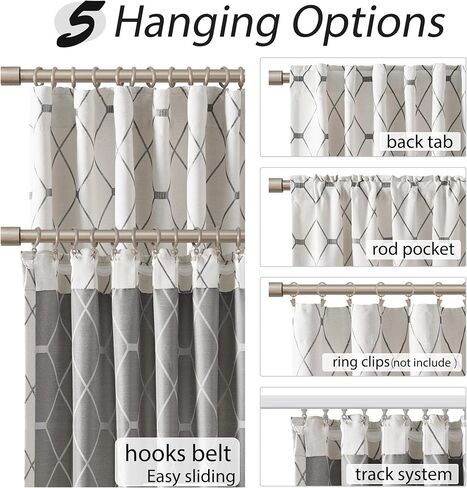 نان سبرينغ ستائر بنمط هندسي بطول 120 انش مع جيب طويل لقضيب التعليق/عروة خلفية/حزام خطاف/حلقات بمشبك لغرفة المعيشة، مجموعة من لوحين، 52 × 120، بني in Kuwait
