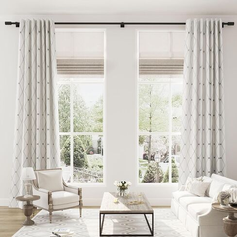 نان سبرينغ ستائر بنمط هندسي بطول 120 انش مع جيب طويل لقضيب التعليق/عروة خلفية/حزام خطاف/حلقات بمشبك لغرفة المعيشة، مجموعة من لوحين، 52 × 120، بني in Kuwait