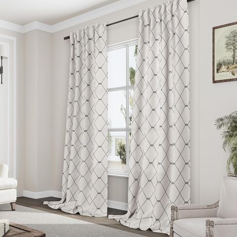 نان سبرينغ ستائر بنمط هندسي بطول 120 انش مع جيب طويل لقضيب التعليق/عروة خلفية/حزام خطاف/حلقات بمشبك لغرفة المعيشة، مجموعة من لوحين، 52 × 120، بني in Kuwait