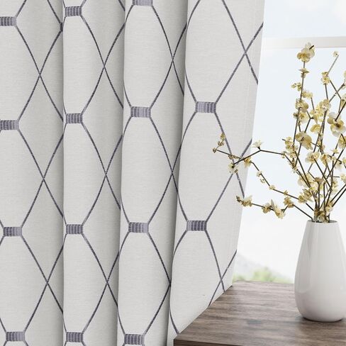 نان سبرينغ ستائر بنمط هندسي بطول 120 انش مع جيب طويل لقضيب التعليق/عروة خلفية/حزام خطاف/حلقات بمشبك لغرفة المعيشة، مجموعة من لوحين، 52 × 120، بني in Kuwait