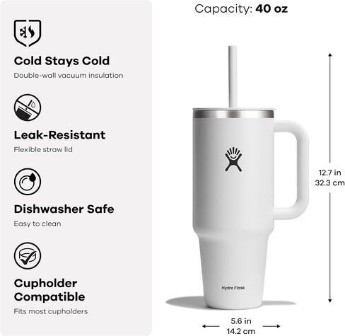 Hydro Flask Travel Tumbler Stainless Steel Vacuum Insulated Tumbler with Lid and Straw for Cold Water and Drinks for Sports, School, Work, Car, Travel, Weekends in Saudi Arabia