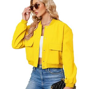Zando Womens Bomber Jacket Button Down Short Cropped Jackets Long Sleeve Baseball Varsity Jacket Casual Jackets with Pockets