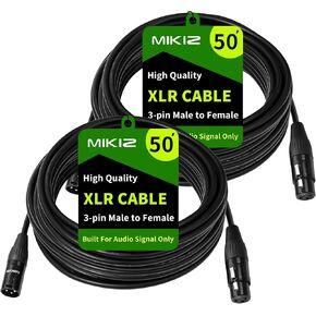 XLR Cables 50 ft 2 Packs - Economical 50ft Microphone Cable Balanced 3 Pin XLR Male to Female Patch Cords for DJ Podcast