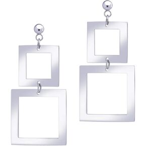 555Jewelry Stainless Steel Double Square Dangle Drop Earrings for Women & Girls