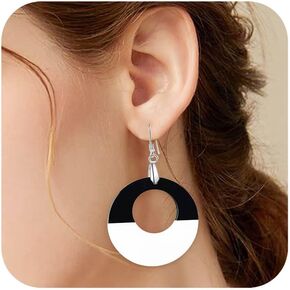 REELMAR Black and White Acrylic Earrings for Women Dangle Trendy Long Water Drop Earrings Fashion Geometric Acrylic Statement Earrings Boho Bohemian Lightweight Jewelry