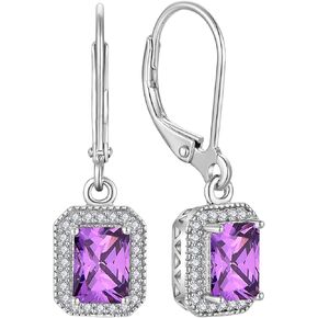 YL Women's Dangle Drop Earrings Sterling Silver Halo Solitaire Square Leverback Earrings Princess Cut Birthstone Jewelry Gifts