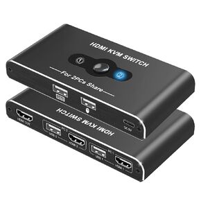 KVM Switch HDMI 1 Monitors 2 Computers, USB KVM Switches for 2 Computers Share 1 Keyboard Mouse and 1 Monitor, USB Switch 2 Computers Support 4K@60Hz, HDMI Switch Keyboard Mouse Switch